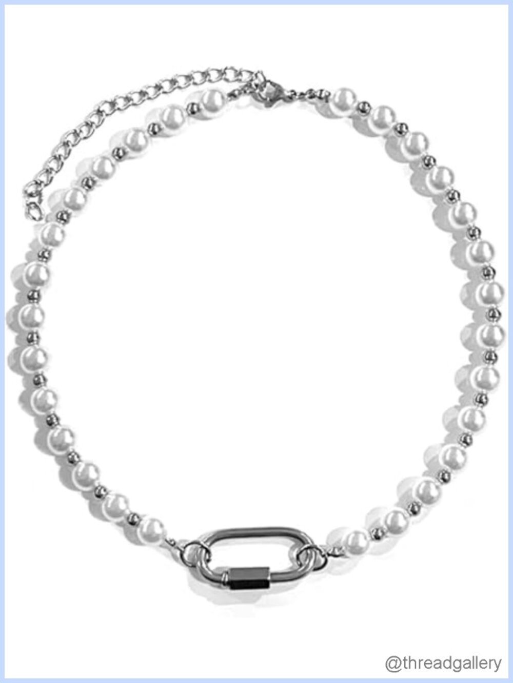 Stainless Steel Carabiner Pearl Choker Necklace Unisex Punk Chain